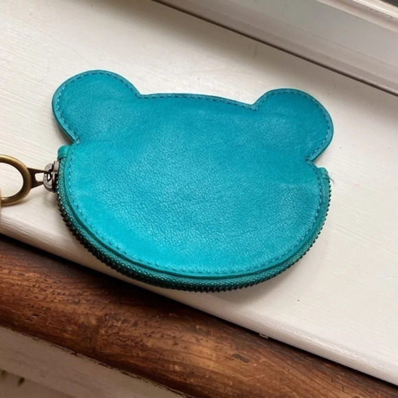 Anthropologie Blue Leather Card Holder Keychain - Picture 1 of 1